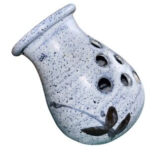 Vintage Ceramic Vase Splatter Glaze Floral Design Quebec Marked Bottom